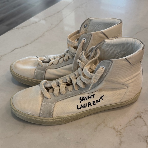 Saint Laurent Cream High-Top Sneakers - Picture 1 of 2
